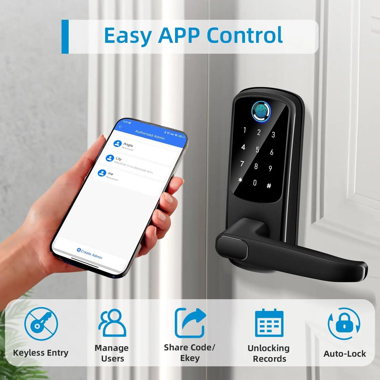 CIEPOJIT Smart Lock 5 In 1 Door Lock With Handle