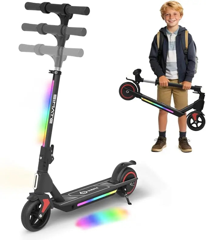 Electric Scooter for Kids Age 6-14,  3 Adjustable Height with LED Display, Front Light & Deck Lights, Lightweight Foldable Scooter with Dual Brake System