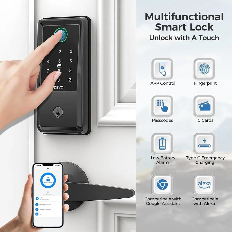Wi-Fi Smart Door Lock G6, 6-in-1 Fingerprint Keyless Entry Door Lock, APP Remote,