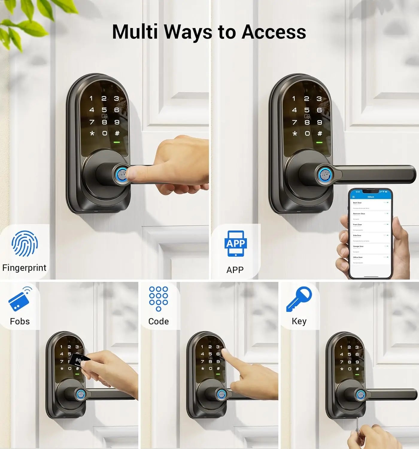 Smart Lock, 7-in-1 Keyless Entry with Handle Set, APP Control Fingerprint Deadbolt