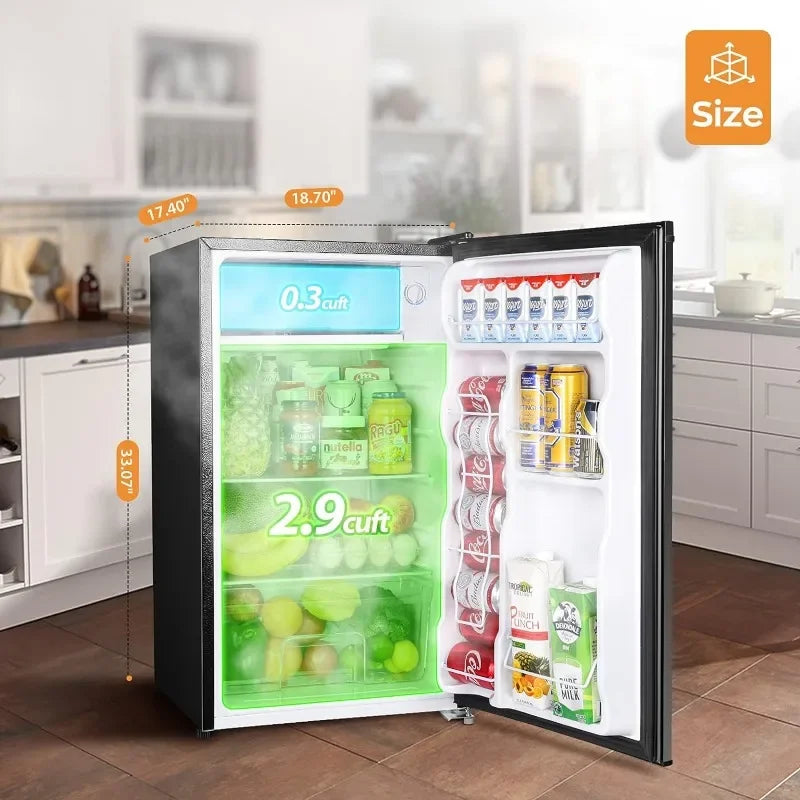 3.2 Cu.Ft Mini Fridge with Freezer, Single Door,