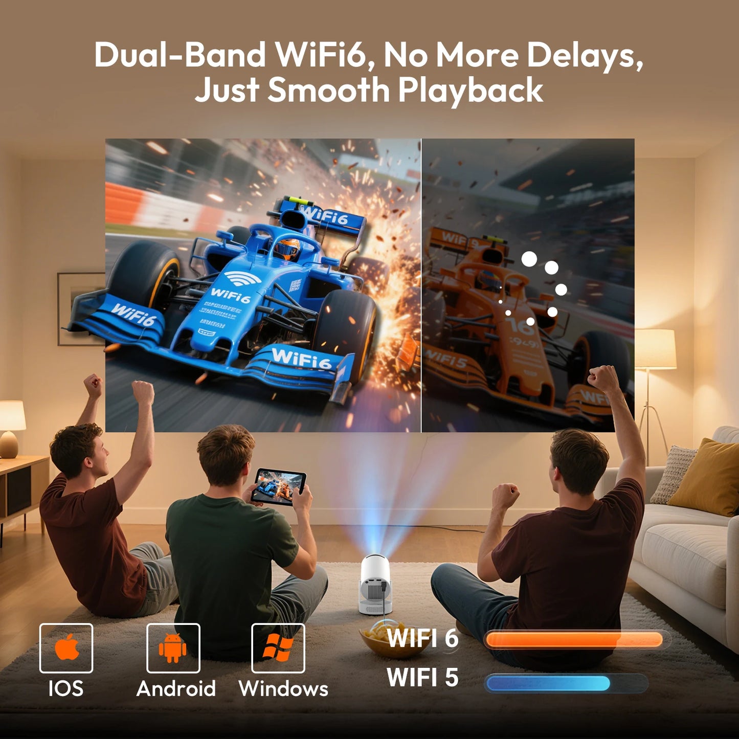 4K HY300 Pro+ Projector Built-in 5W Speaker 1280*720P Android 11 Wifi6 Portable Outdoor Projector