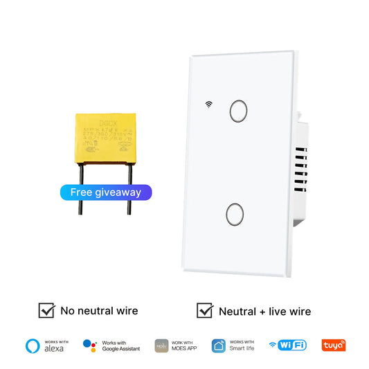 WiFi Smart Light Switch Glass Touch Control Fireproof No Neutral Wire