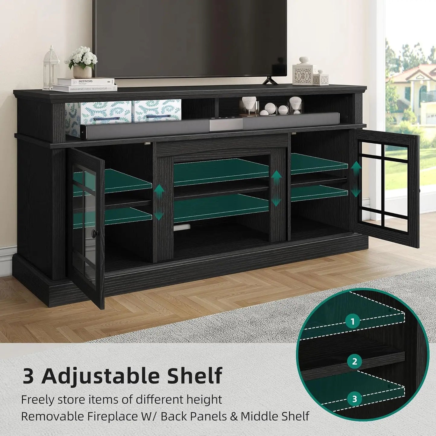 Black TV Stand for 75 Inch TV LED Modern Entertainment Center