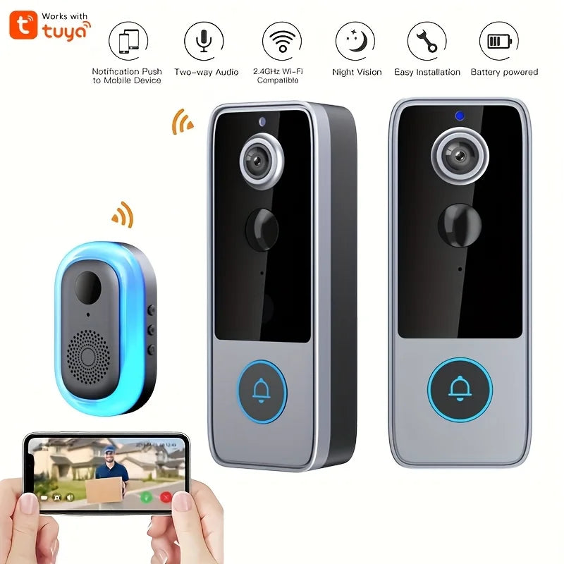 Wireless Smart Video Doorbell, 1080P Video Doorbell, 4000Mah Battery Power Supply, IP65, Intelligent Detection, Active Wake-Up, Night Vision, SD Card Video Storage, No Need to Purchase Cloud Storage, Home Indoor And Outdoor M
