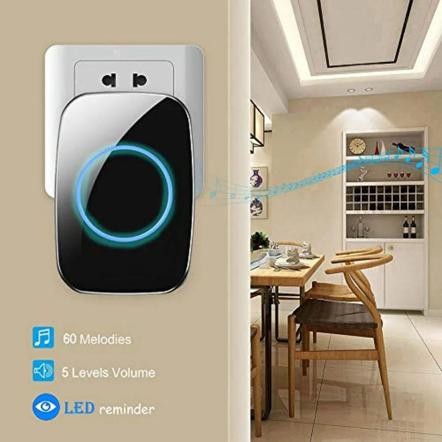 Wireless Doorbell, FullHouse Waterproof Door Bell Kit, Distinguish front and rear doors, Over 1000 feet Range and 60 Chime, 5 L
