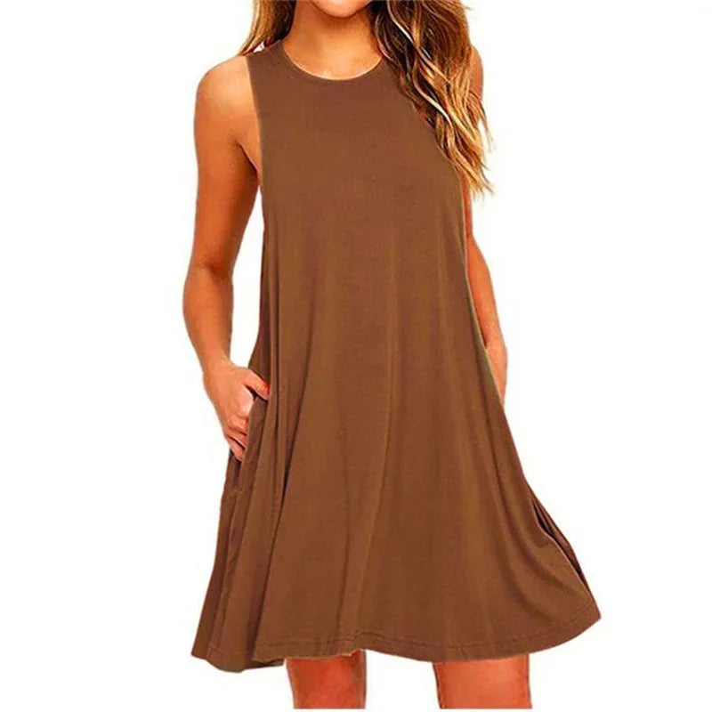 Women's Dress Summer Casual T Shirt Dresses Beach Cover up Plain Pleated