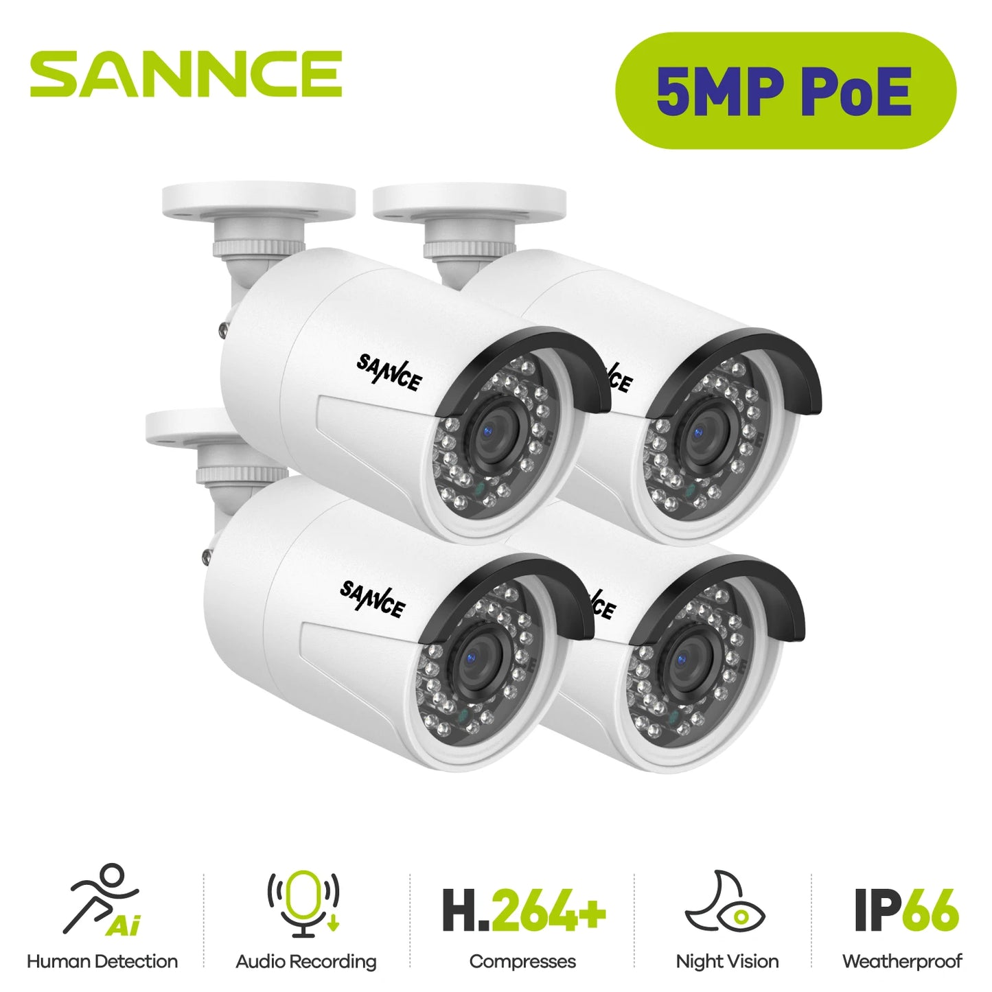 2PCS Ultra HD 5MP POE Camera Outdoor Indoor Weatherproof Security Network Bullet