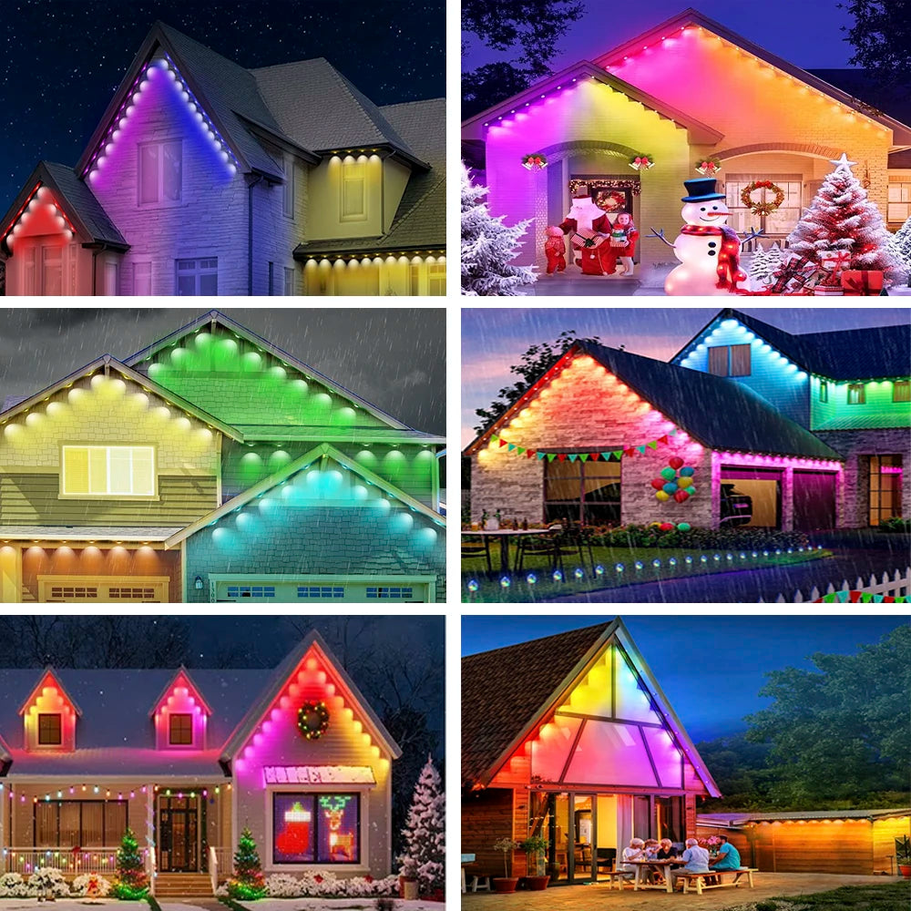 100ft RGBIC Eave Lights Smart Outdoor Waterproof Smart LED Light String DIY Christmas Decorations Light Permanent Outdoor Lights