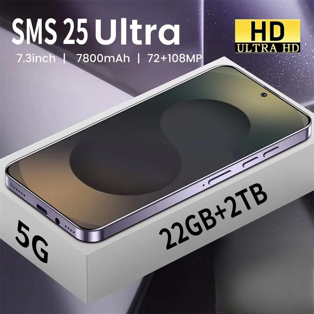 Cellphones Case For SMS 25 Ultra Mobile Phones 5G Dual Sim Android 14 Cell Phone Cases For Smartphone 22GB