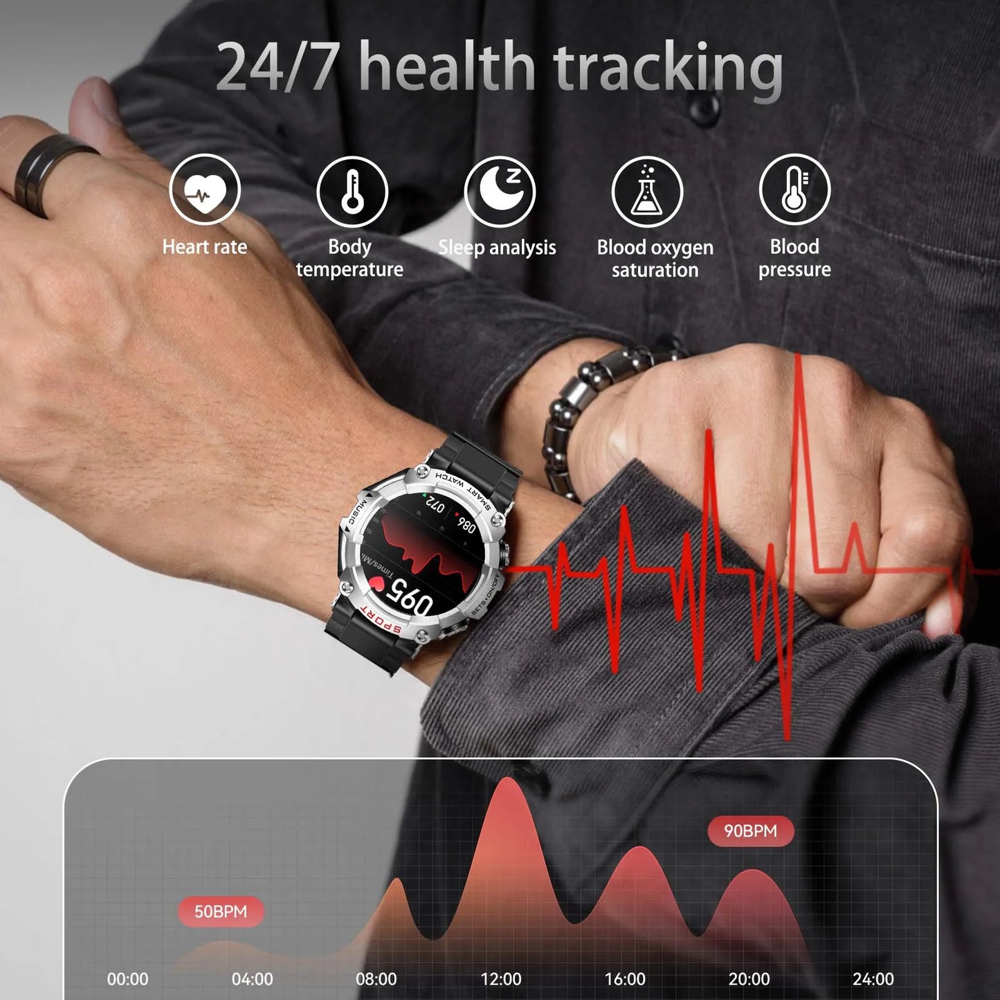 EIGIIS Smart Watch With In-Ear Bluetooth Headset Heart Rate Blood Pressure Oxygen Monitoring HD Audio