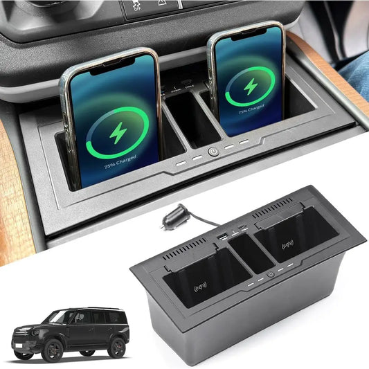 15W Dual Wireless Charging Smart Tray with 27W USB & Type-C for 2020-2024 Land Rover Defender 90, 110, 130 Models
