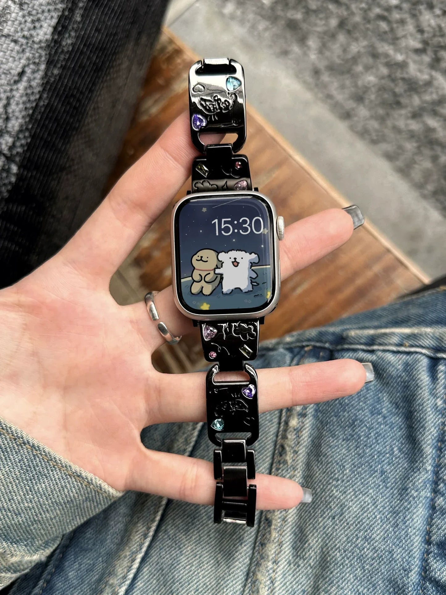 Cute Cat Glossy Metal Band For iWatch Ultra 10 9 8 7 42 45mm 46mm 49mm Diamond Bracelet Strap For Apple Watch 38mm 41mm 6 5 SE 4