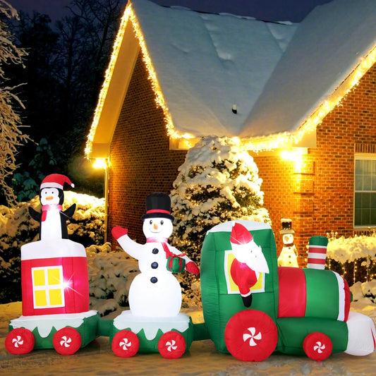 11.5 FT Christmas Inflatables Train w/Snowman Penguin Built-in LED Lights