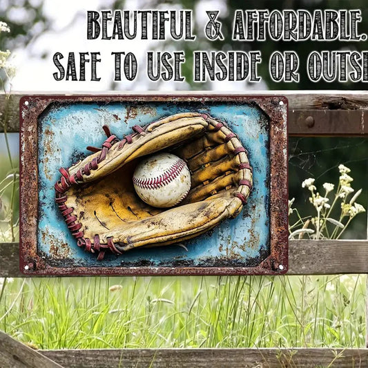 Baseball Glove & Ball Aluminum Metal Sign - Office, Bar Decor