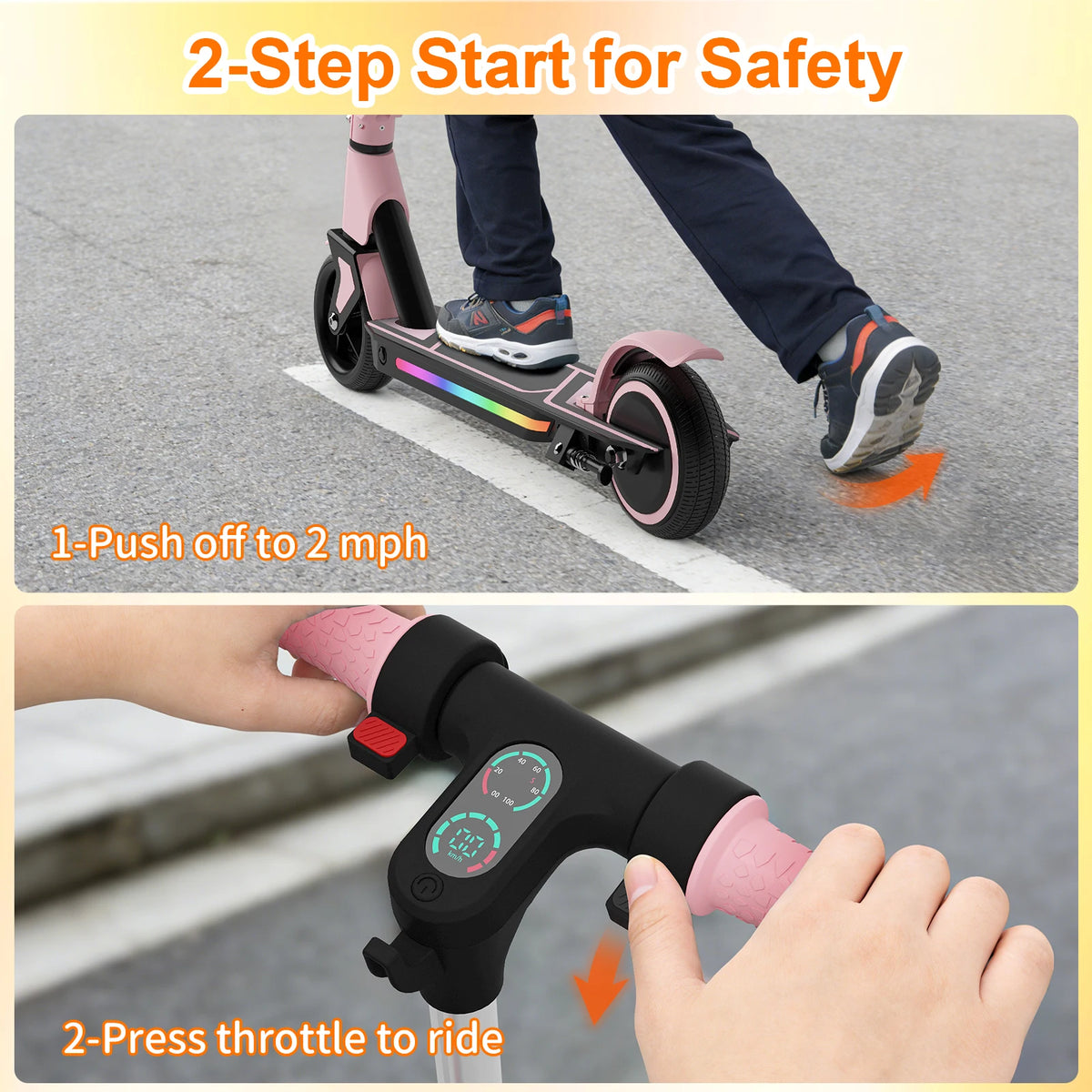 Electric Scooter for Kids Age 6-14,  3 Adjustable Height with LED Display, Front Light & Deck Lights, Lightweight Foldable Scooter with Dual Brake System