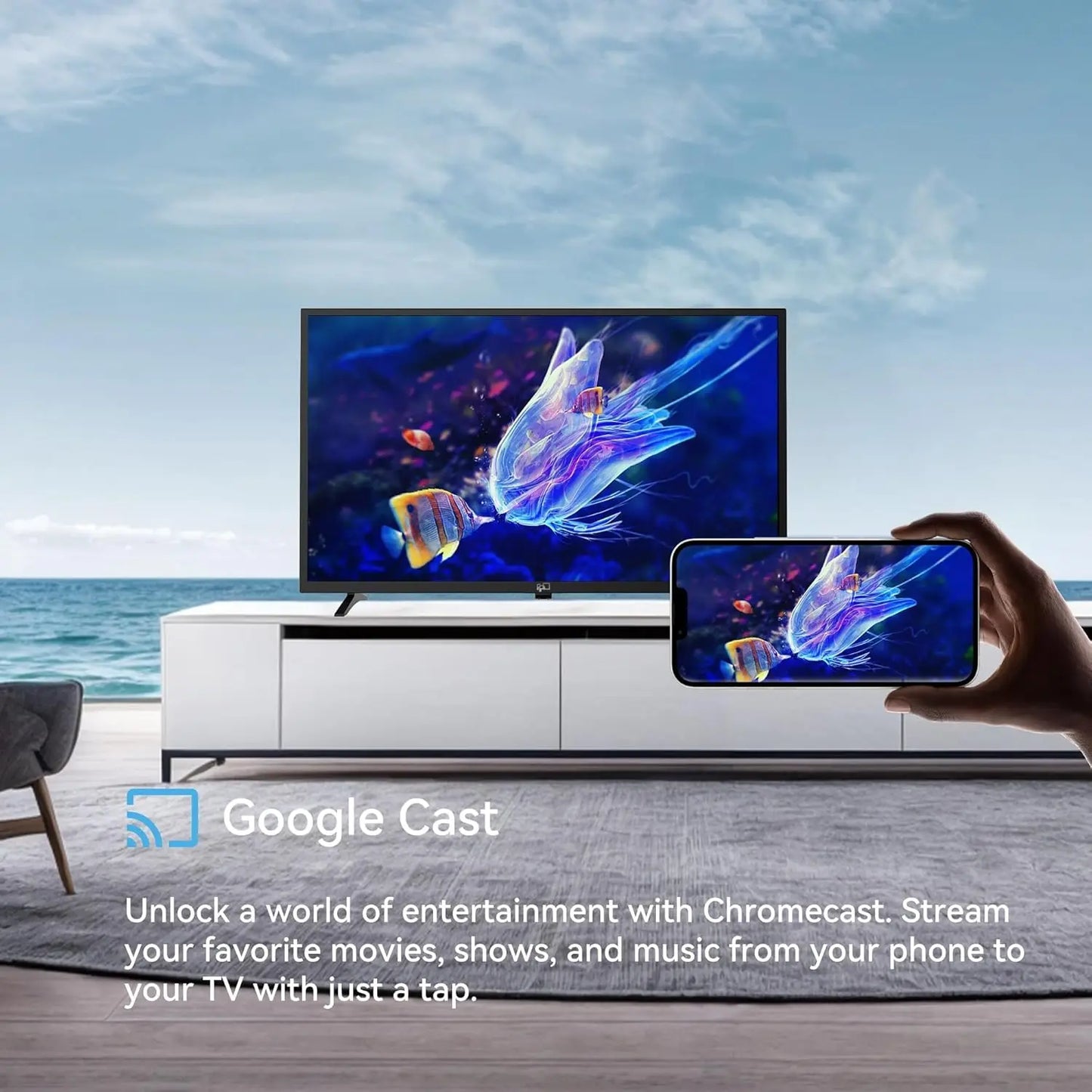 32 Inch Smart Android TV with HDR 10, Google Play, WiFi, Voice Remote for Streaming and Gaming