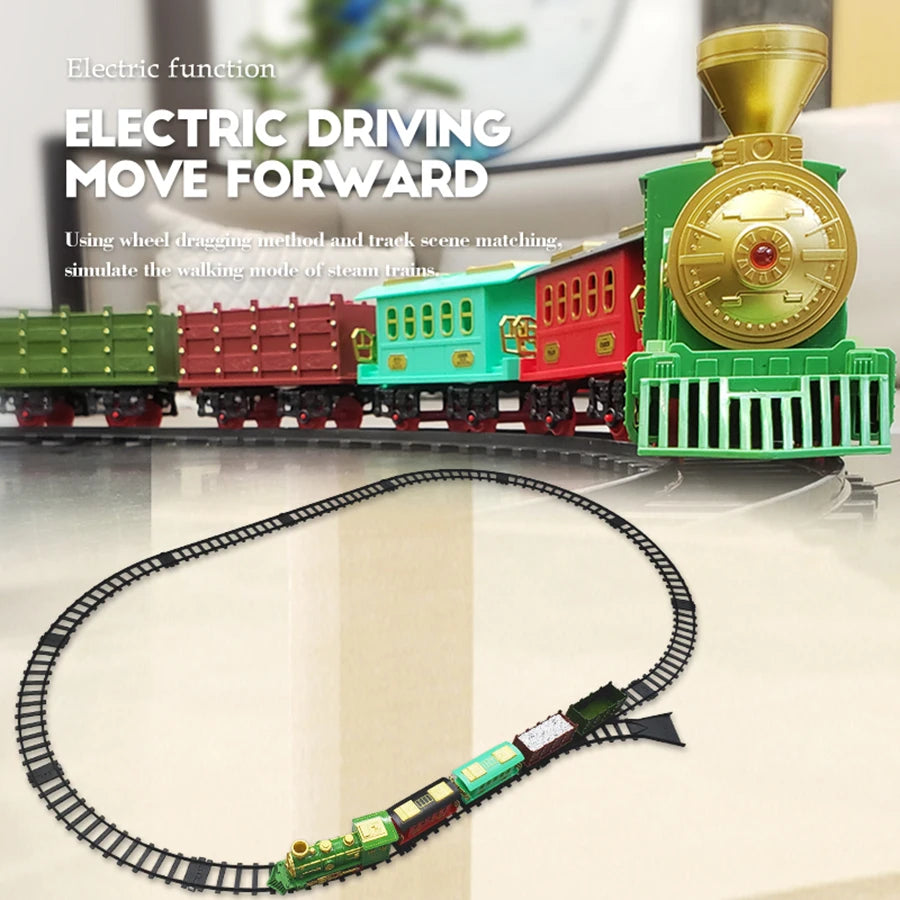 Simulation light and sound classic steam electric track train Children's assembly smoking train toy