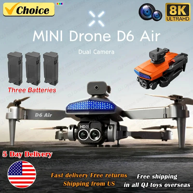 New D6 8K Drone Professional HD Dual Camera Optical Flow Localization Obstacle Avoidance WIFI
