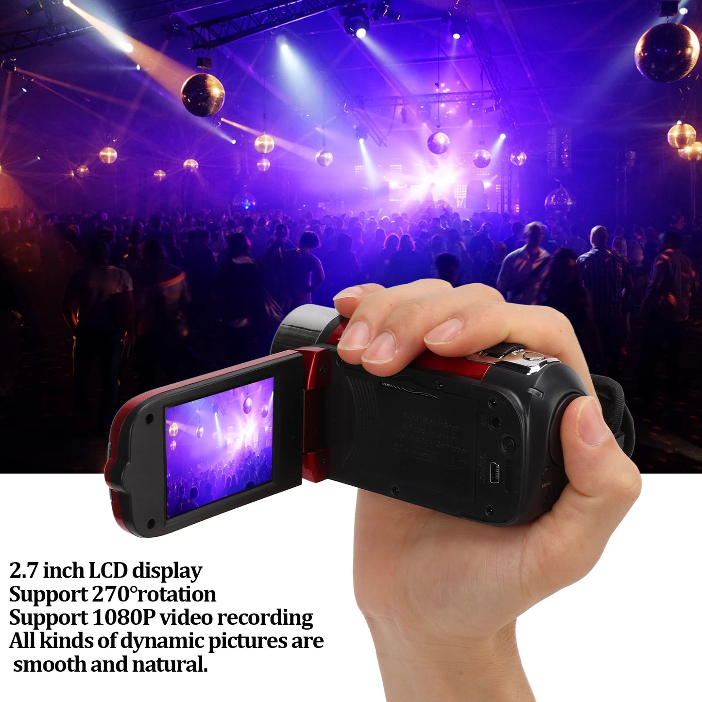 Video Camera Camcorder 270° Rotation Portable Camera Recorder Handheld 16X Zoom Full HD