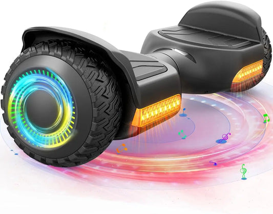 All Terrain Self-Balancing Scooter with LED Lights and Bluetooth for Kids and Adults, Black