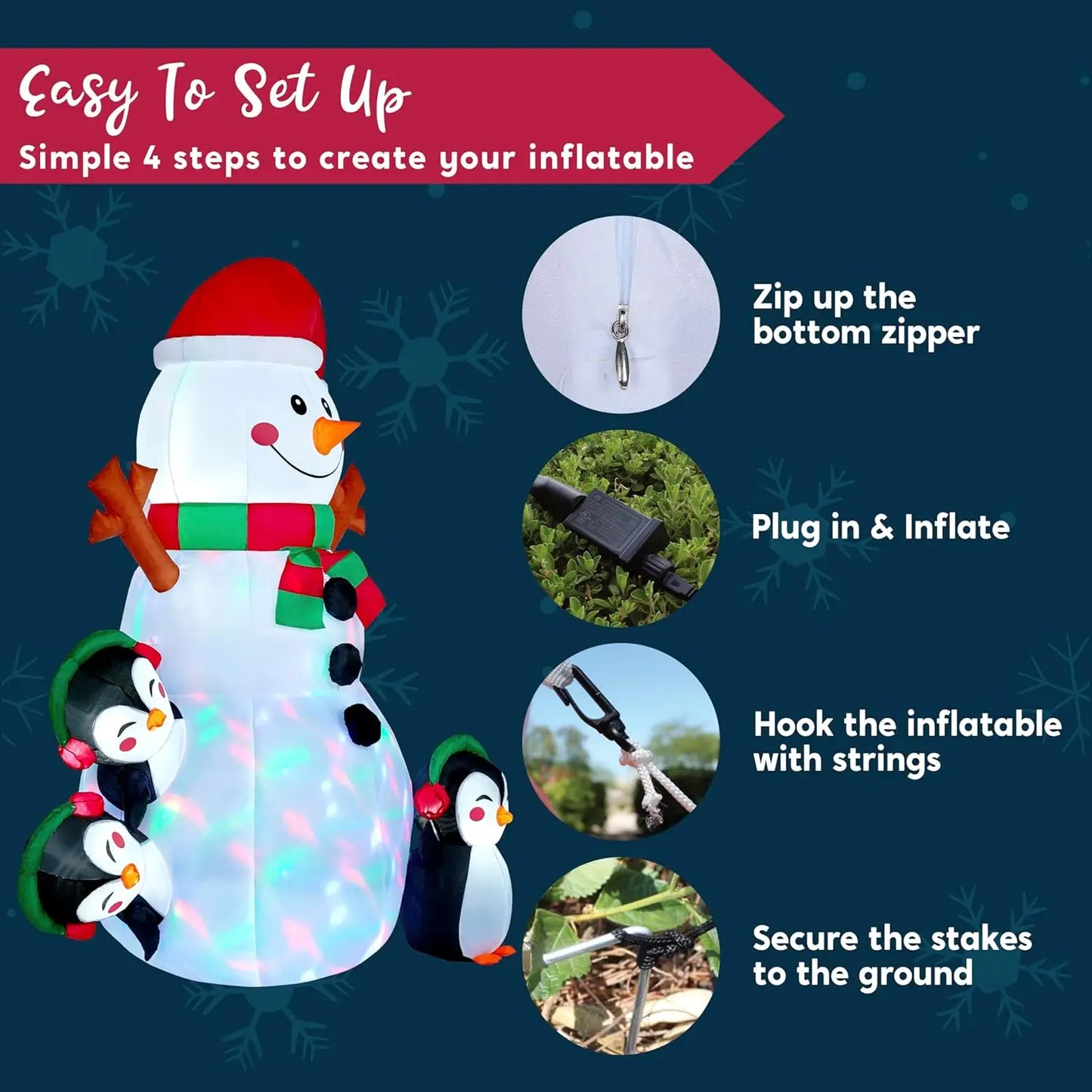 JOYFY 6 FT Christmas Snowman Inflatable Decoration with Build-in Multicolor