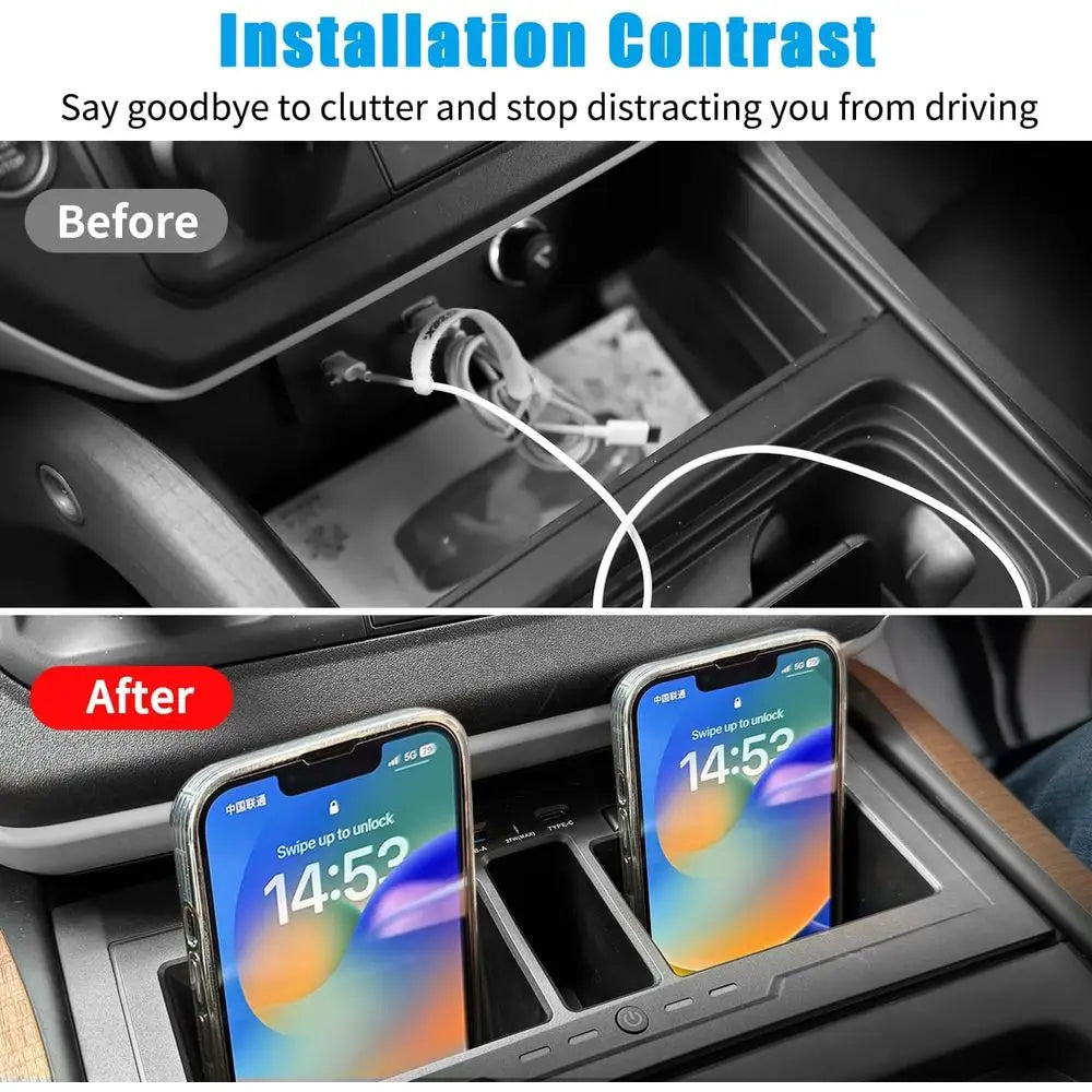 15W Dual Wireless Charging Smart Tray with 27W USB & Type-C for 2020-2024 Land Rover Defender 90, 110, 130 Models