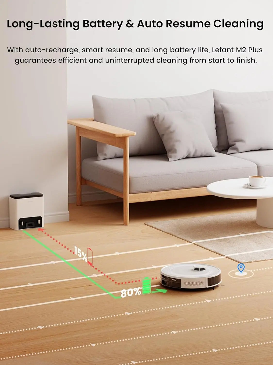 Lefant   M2L Plus Robot Vacuum and Mop, 75-Day Self-Emptying, 6000Pa Strong Suction, Customized Cleaning, Multi-Floor Mapping, 130 Min Runtime, 2.4G/5G WiFi/Alexa/APP/iWatch