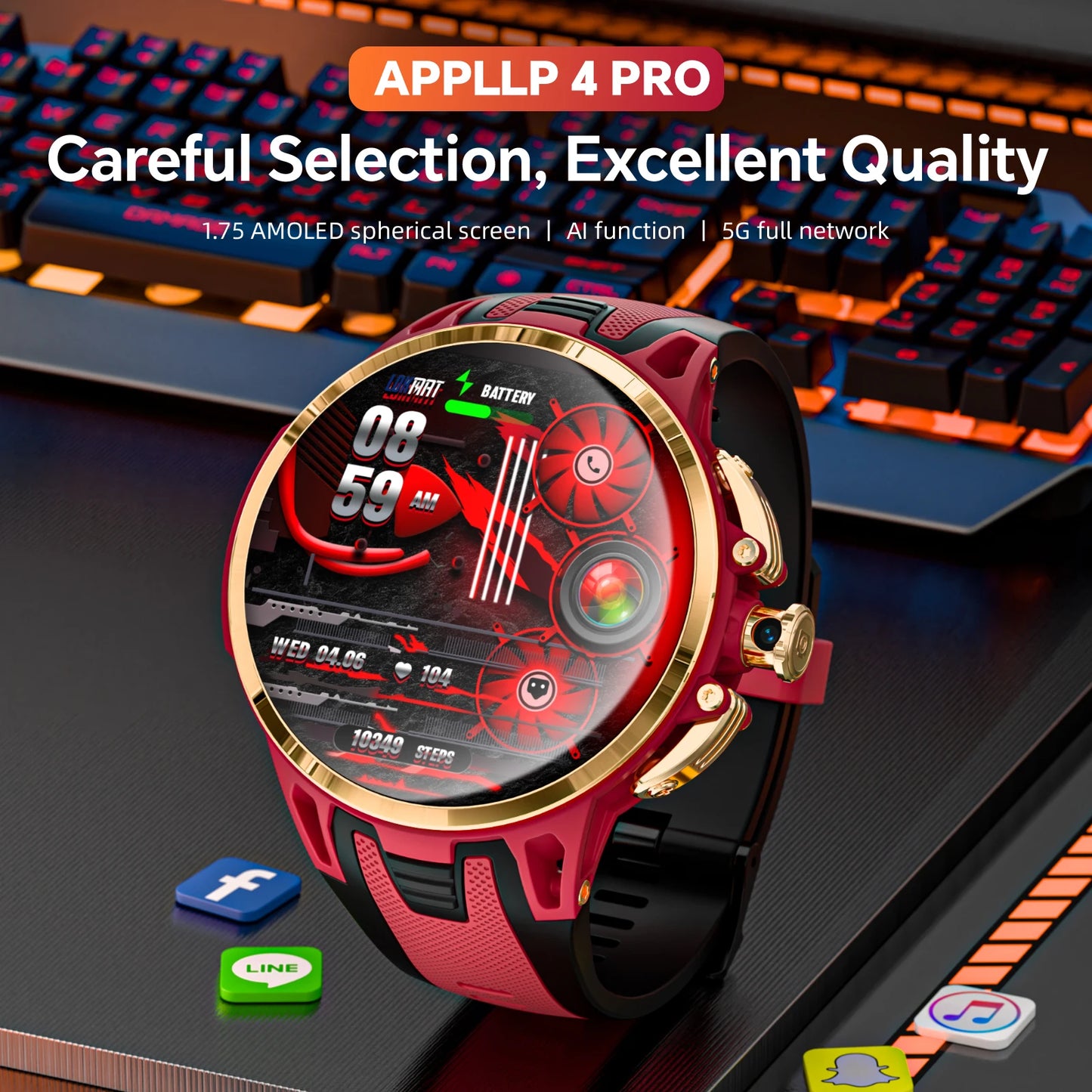 New APPLLP 4 Pro Android Watch Phone 4G SIM Card Smart Watch Touch Screen Camera Video Calls Fitness