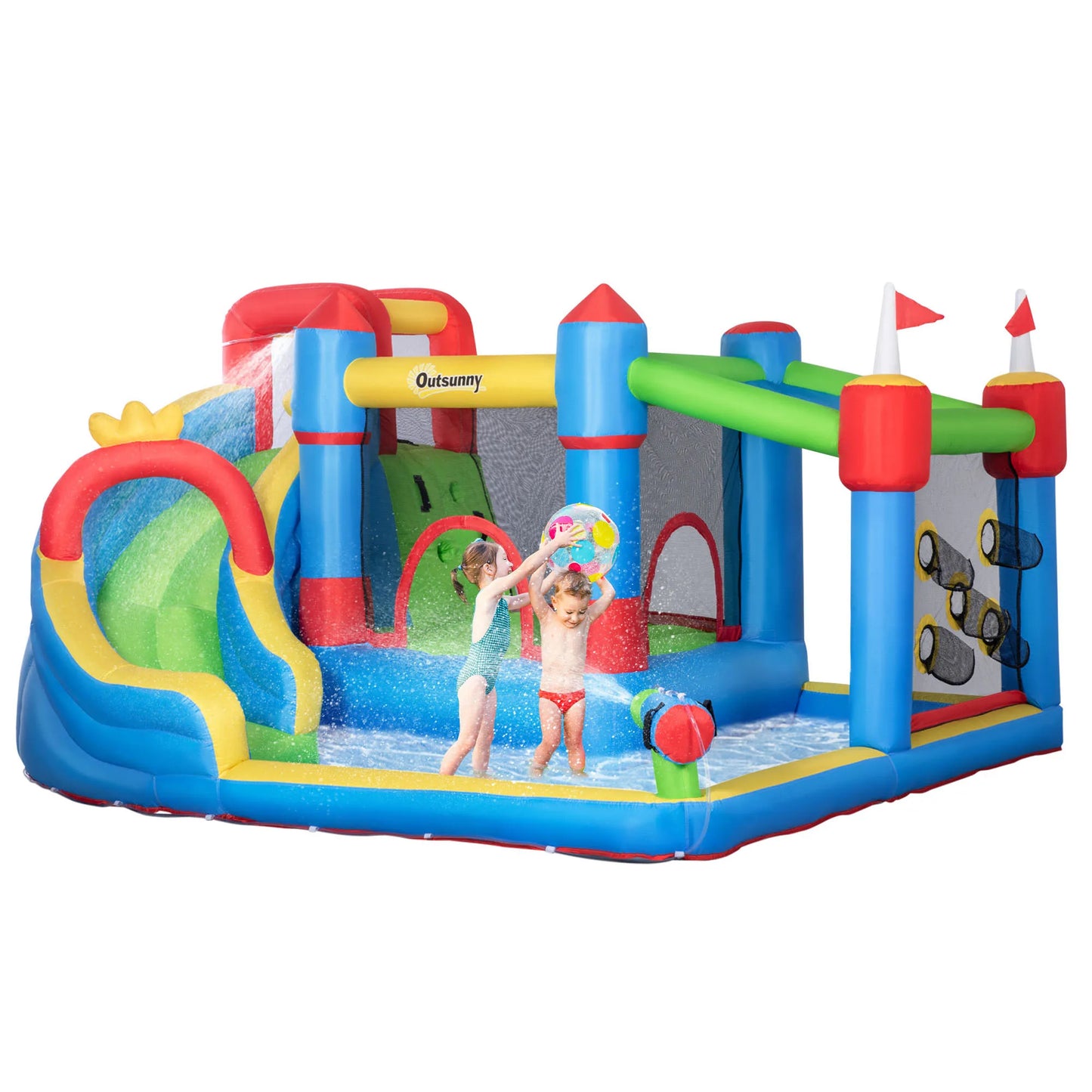6-in-1 Inflatable Bounce House Outdoor Toy, Inflatable Water Slide for Kids