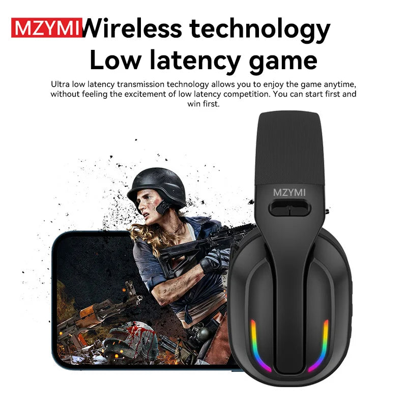 MZYMI Wireless Headphones B500 Bluetooth 5.4 Earphones RGB Lights Outdoor Sports Gaming Stereo Music Headset With Microphone