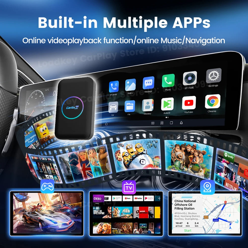 CarlinKit 5 in 1 LITE S Android TV Box Wireless Carplay Android Auto For Youtube Netflix Iptv HD Output 5GHZ WIFI  Plug And Play