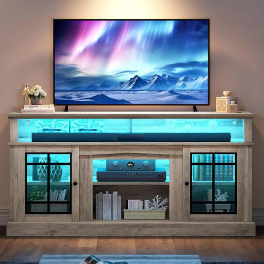 Black TV Stand for 75 Inch TV LED Modern Entertainment Center