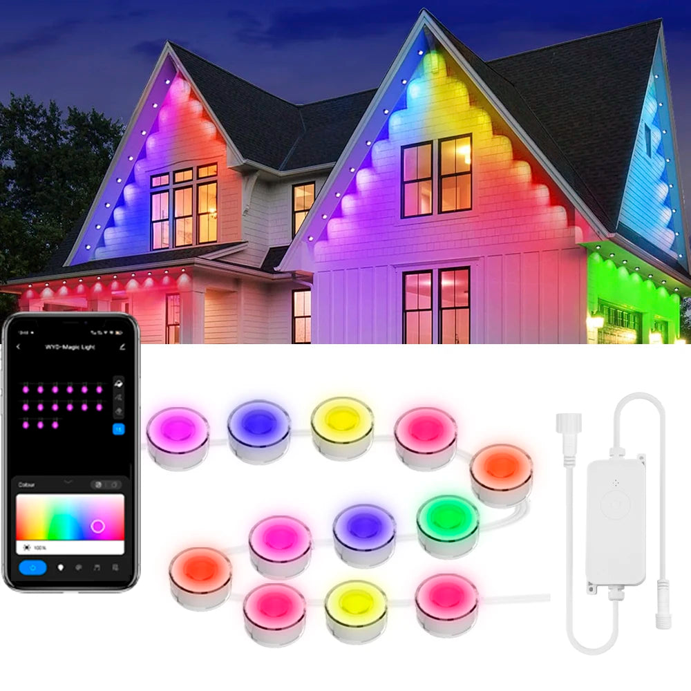 100ft RGBIC Eave Lights Smart Outdoor Waterproof Smart LED Light String DIY Christmas Decorations Light Permanent Outdoor Lights