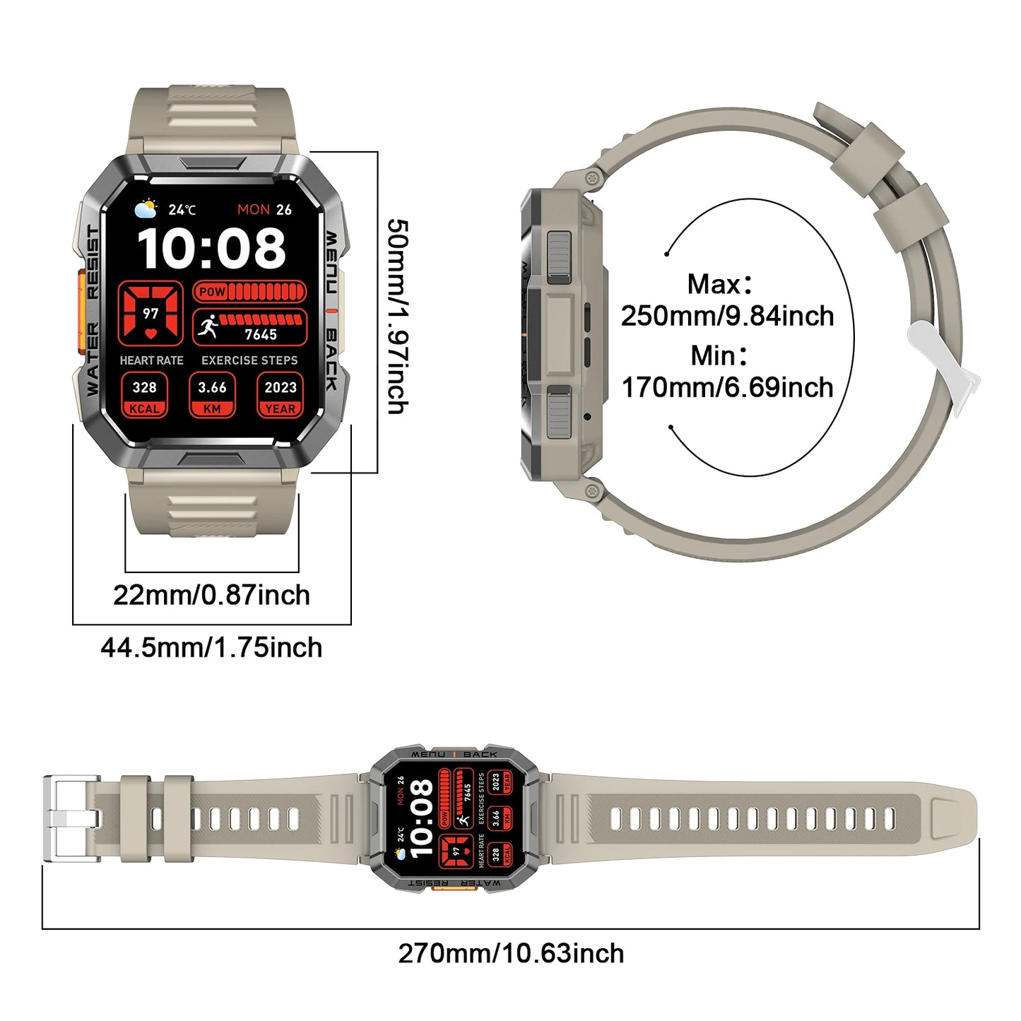Waterproof Outdoor Sport Smart Watch with Emergency Lighting 2.01'' Display Bluetooth Women Men