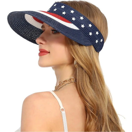 Womens Sun Hat Straw Visor UV Protection Wide Brim Packable Travel Summer Cap for Beach