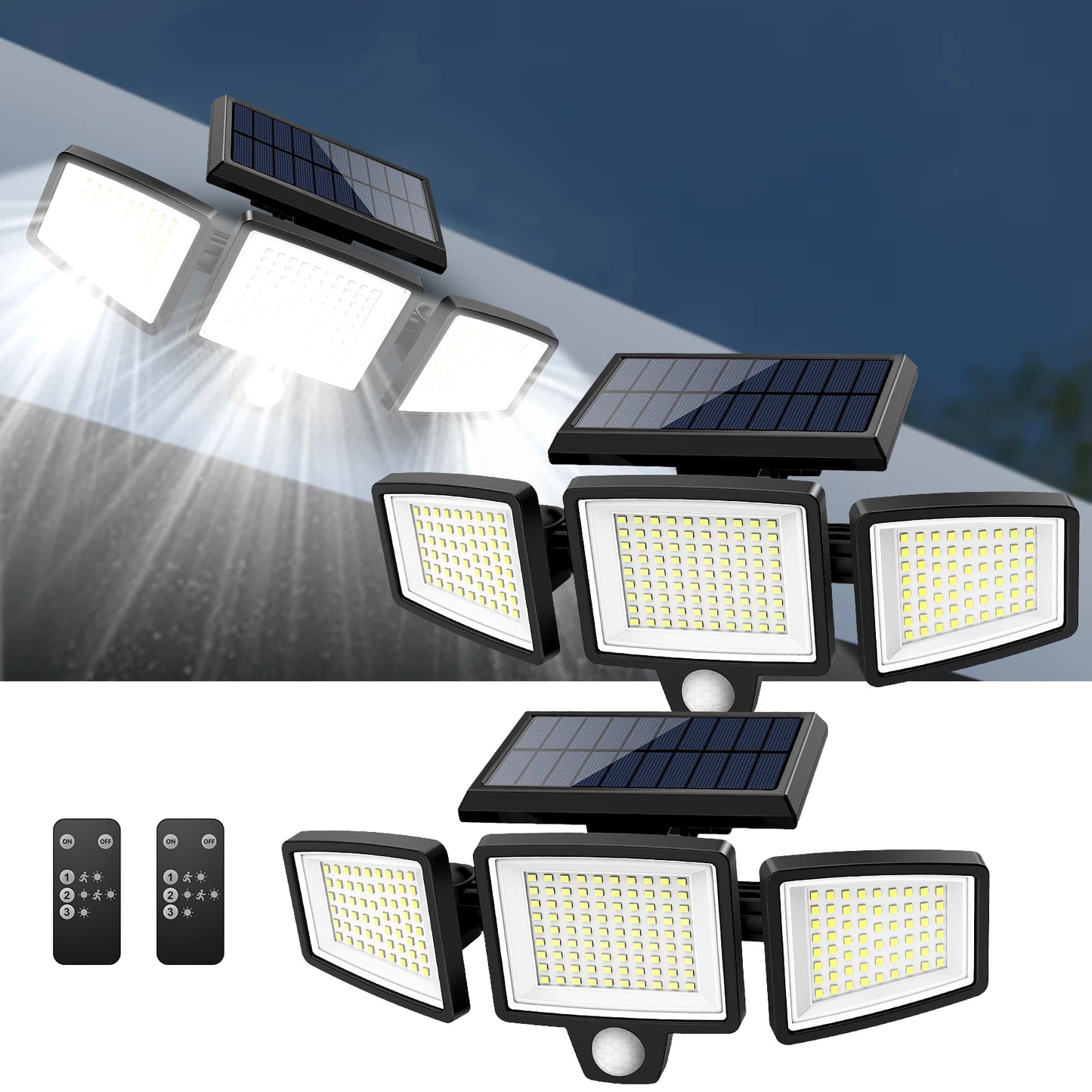Waterproof Triple Head Outdoor Solar Light, Motion Sensor Safety