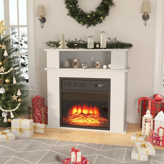 28 Electric Fireplace with Mantel for Living Room: Portable Freestanding Design featuring 18 Fireplace