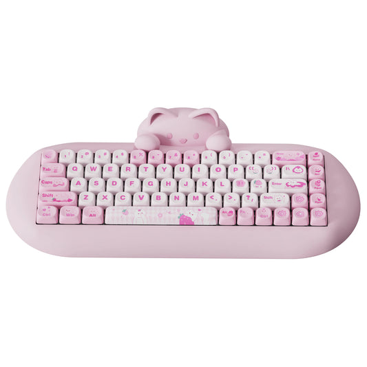 Wireless Gaming Keyboard, Hi-Fi Cute Cat Custom RGB Mechanical Keyboard, Silicone 65% Hot Swap