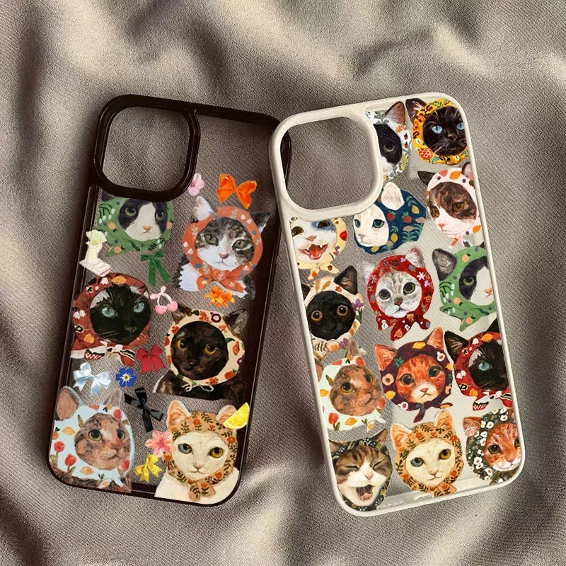 Colorful Cat Design Clear Phone Case For iPhone 11 12 13 14 15 16 Pro Max Plus Hard Cover