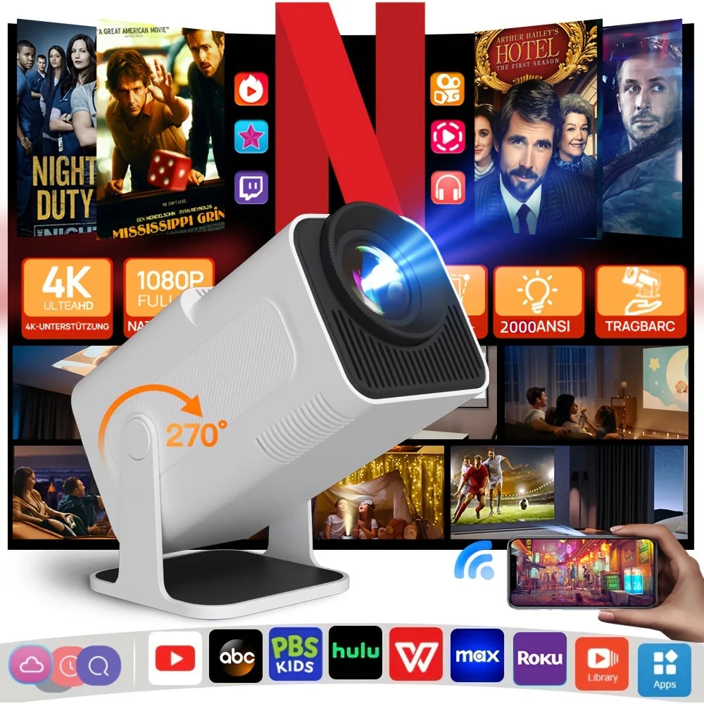 Smart Projector with Wifi and Bluetooth, Portable Projector i4K Support Native 1080P Movie  with Android 11