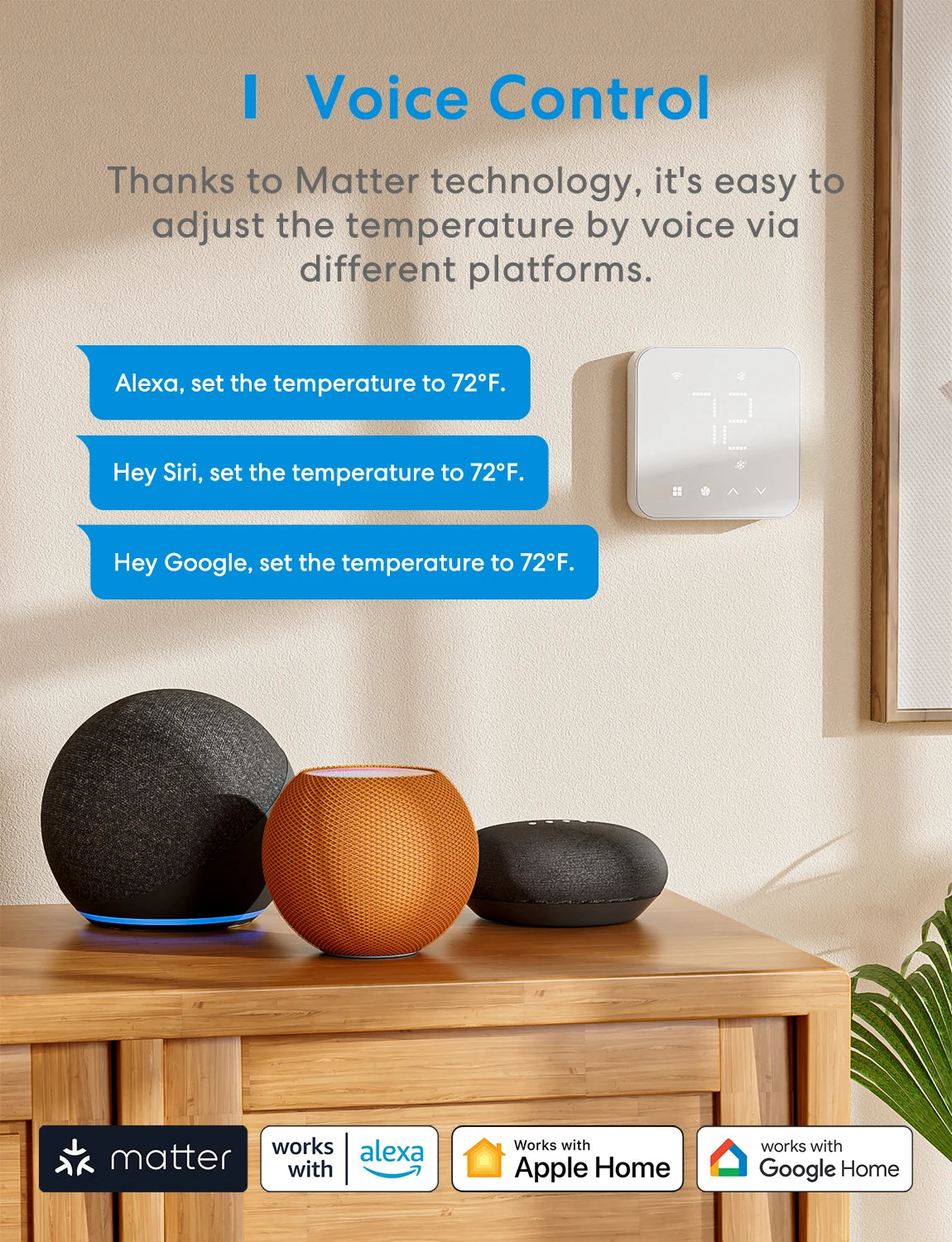Smart US Wi-Fi Thermostat Compatible with 95% heating and cooling systems Work with Alexa