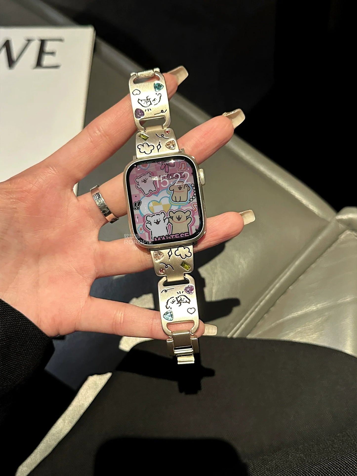 Cute Cat Glossy Metal Band For iWatch Ultra 10 9 8 7 42 45mm 46mm 49mm Diamond Bracelet Strap For Apple Watch 38mm 41mm 6 5 SE 4