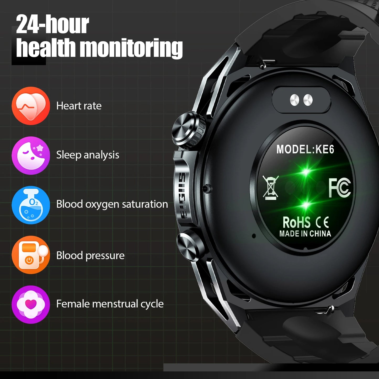New Smart Watch KE6 1.43"Black Sports Watch KE Series Bluetooth