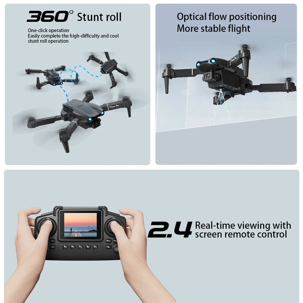 ZNLYRION E99 PRO RC Drone with Screen Remote Control 4K Dual Camera Optical Flow Positioning Obstacle Avoidance Foldable FPV WIFI APP Control One Key Return 360° Flip Quadcopter Toy for Beginners