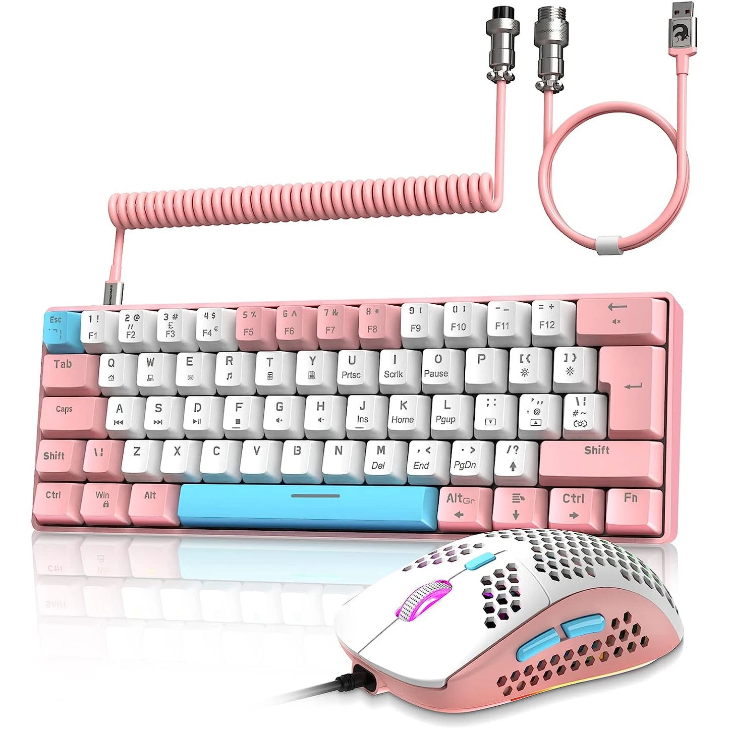 60% Mechanical Keyboard and Mouse Combo + Tray USB C Cable, RGB LED Backlit Keyboard, Red Switches, 6400 DPI Programmable Mouse