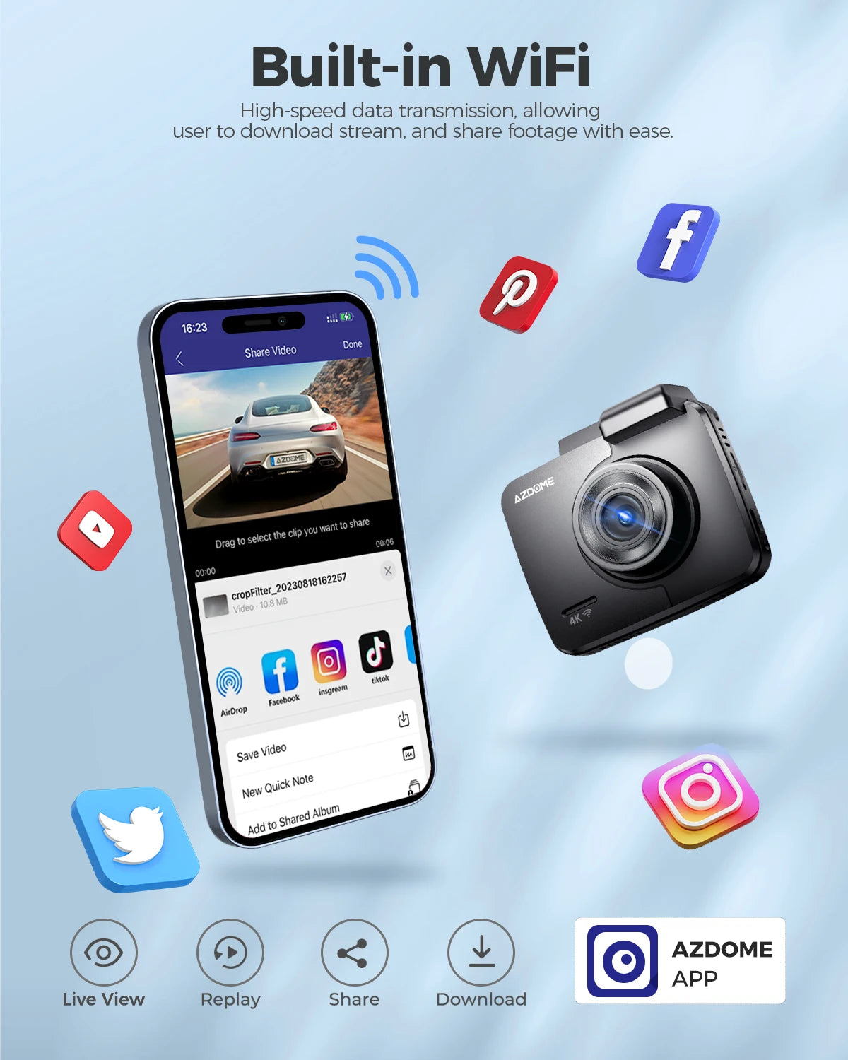 AZDOME Dash Cam GS63H 4K HD Dash Car Camera Night Vision