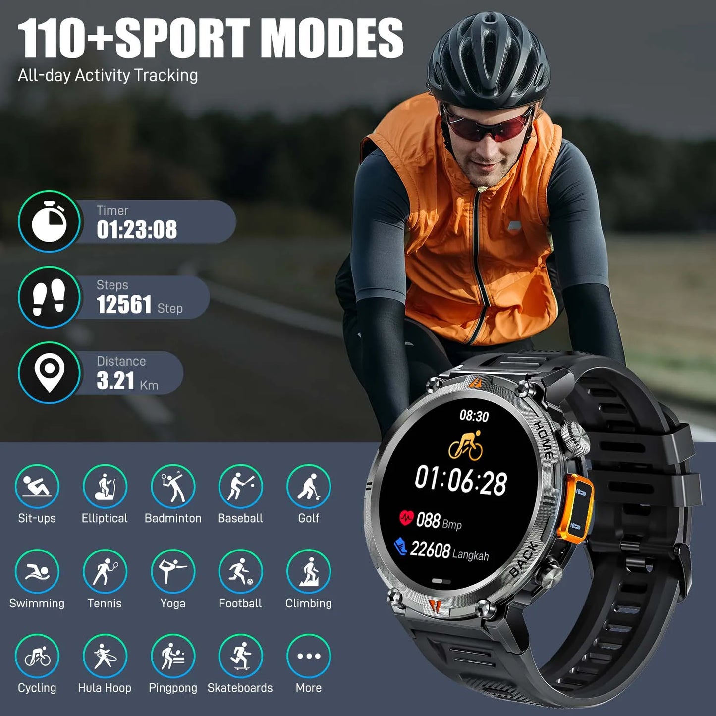 New Bluetooth Call smartwatch for men Full Touch Screen With Health Monitor heart rate Flashlight Smart watch