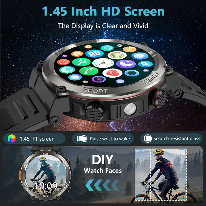 Pro Outdoor Smart Watch with Flashlight 960mAh Large Battery Life Bluetooth Call Sport Watches for Man Woman Gifts