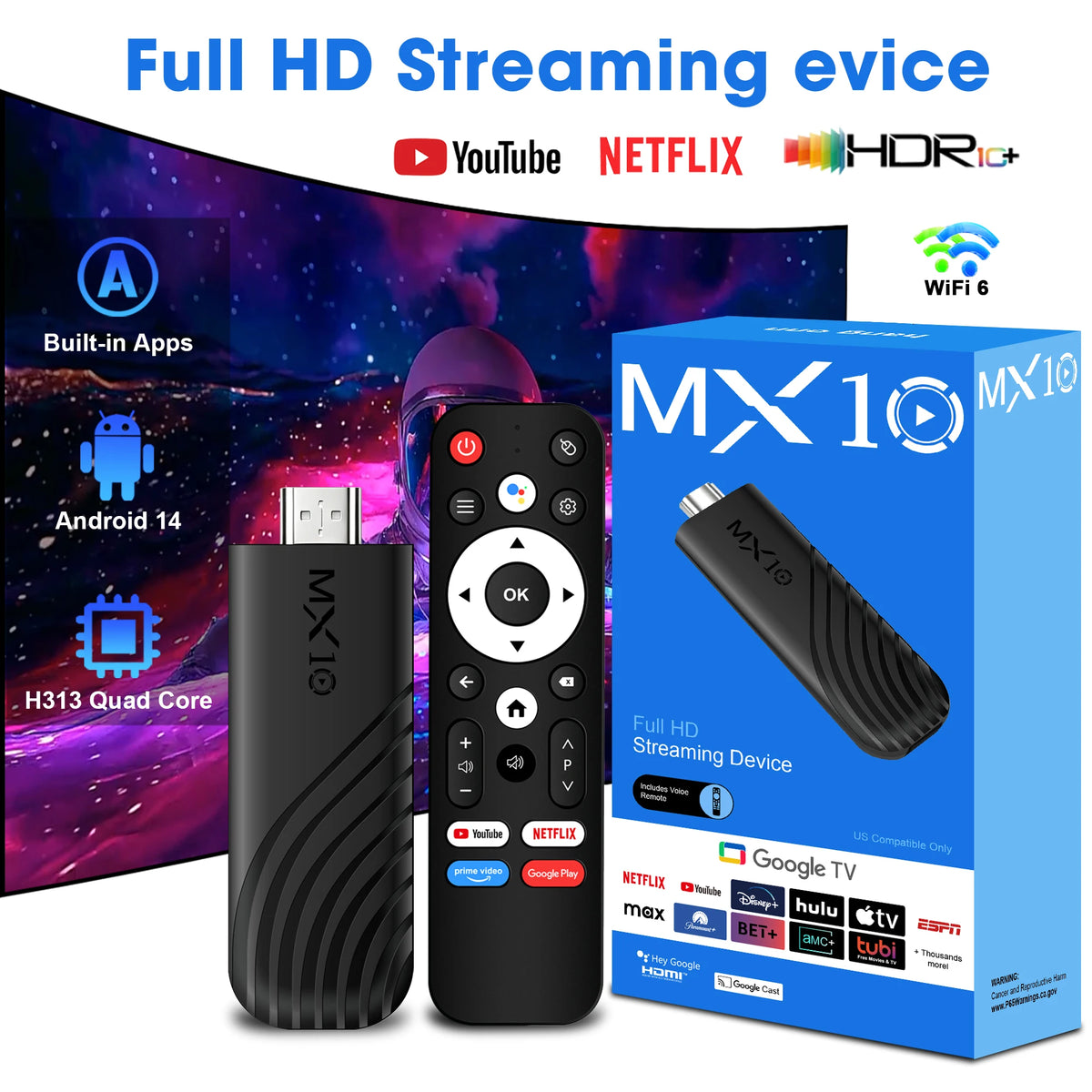 4K Streaming TV Stick Android 13 MX10 Stick Mali G31 GPU 8GB RAM 128GB WiFi6 Multi Language Home Media Streamer
